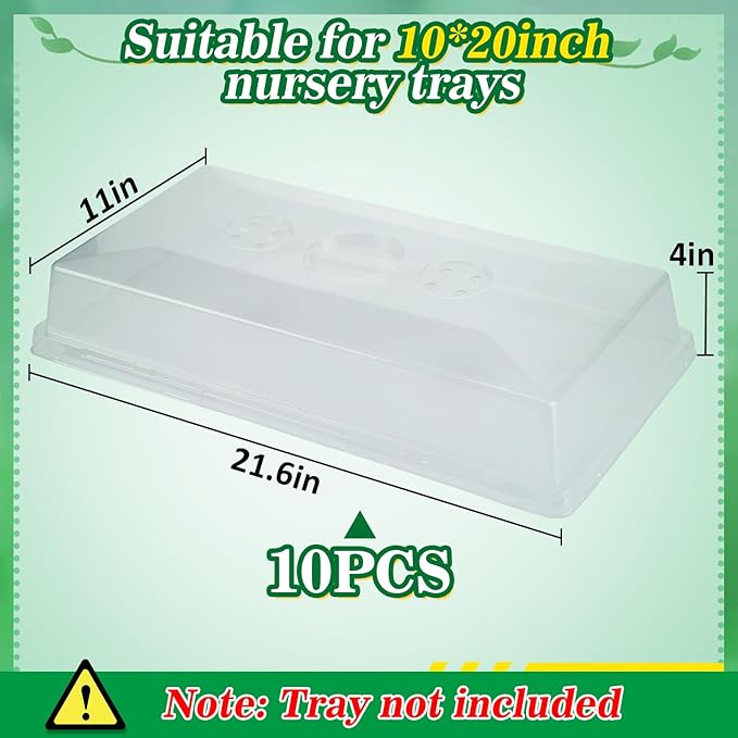 Apipi 10 Pcs 4'' High Durable Humidity Domes - Thickened 1020 Seed Starting Tray Covers with Adjustable Vents, Greenhouse Plant Growing Lid Dome for Seedling Growth Well Water Retention