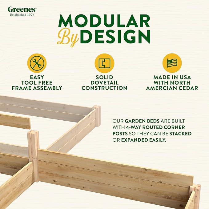 Greenes Fence Classic Cedar Raised Garden Bed, 4' x 8' x 17.5" (1/2" Thick) - Made in USA with North American Cedar