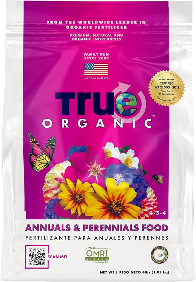 True Organic Annuals & Perennials Food – Organic Fertilizer for Stunning Blooms and Robust Foliage – 4lb Bag Covers 70 Sq. Ft. | (Pack of 6)
