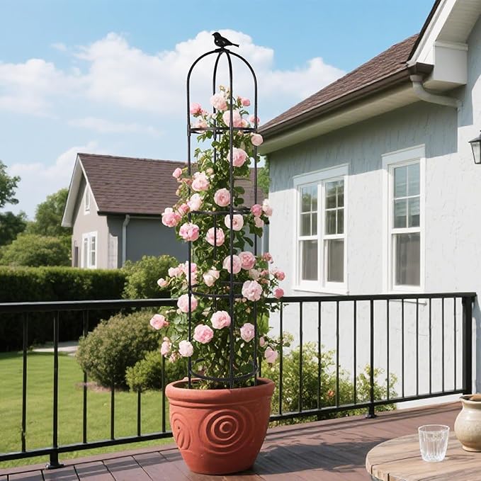 Garden Obelisk Trellis for Climbing Plants Outdoor, 6.3 ft Tall Trellis for Roses Clematis Jasmine Ivy Flower Light Climbing Vines Potted Plant Support, Patio, Yard, Black, 1PCS