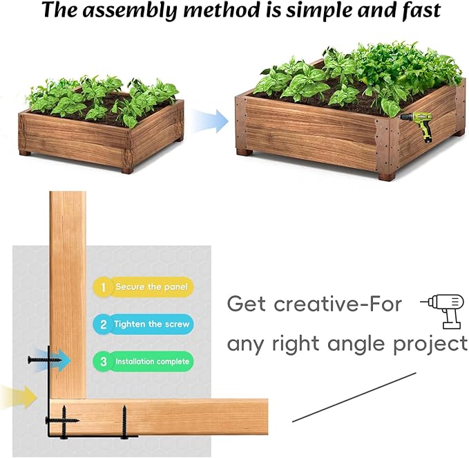 Set of 8 Raised Garden Bed Corner Brackets with Wood Screws, Rust Resistant Metal Connectors 11" x 3" x 3" for 20"-24" Beds, Raised Bed Corners for Vegetable Planter Garden Wood Grain