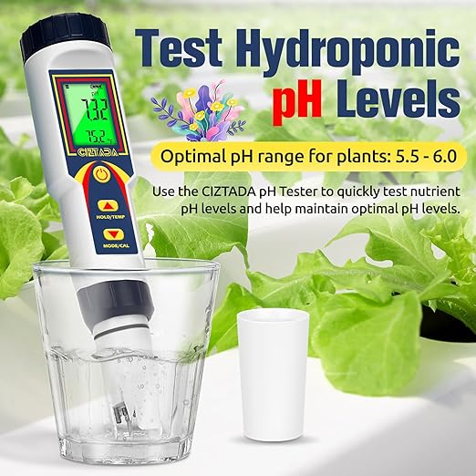 pH Meter for Water 4 in 1 pH EC TDS Temp Meter for Hydroponics PPM and EC Water Tester Digital pH PPM Meter for Nutrients Growing Hydroponics Gardening DWC hydroponics System