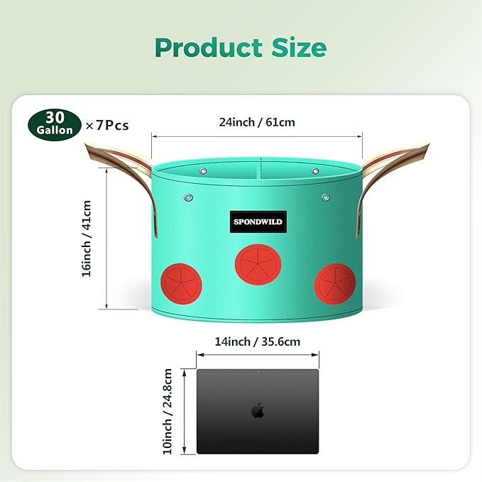 7 Pack 30 Gallon Grow Bags Heavy Duty 180G Thickened PE Plant Pots with 8 Breathable Holes Design