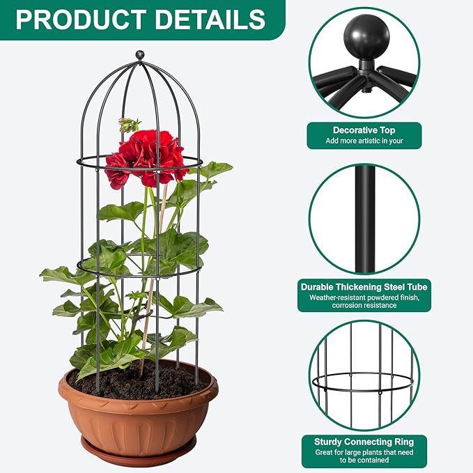 DoCred 6 Pack Metal Plant Cage Support, 47" H Peony Support Tomato Cage Garden Obelisk Trellis Supports Tower Obelisk Garden Trellis for Clematis Vine Jasmine Outdoor Indoor