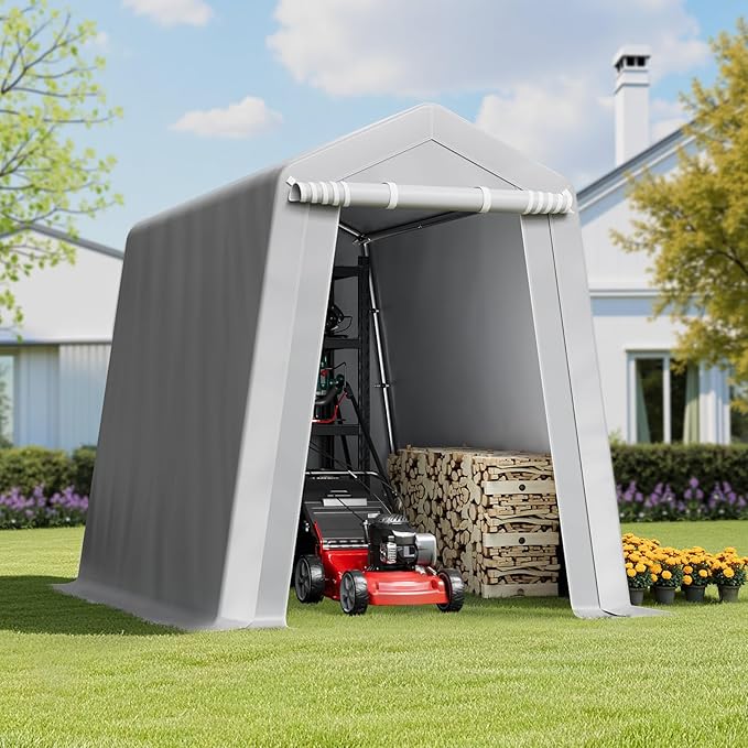 VEVOR Portable Shed Outdoor Storage Shelter, 6x8x7 ft Heavy Duty Instant Waterproof Storage Tent Sheds with Roll-up Zipper Door and Ventilated Windows for Motorcycle, Bike, Garden Tools