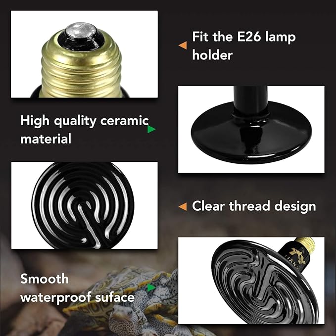 Simple Deluxe 250W Reptile Ceramic Heat Lamp Bulb Warm Emitter Brooder Coop Heater for Amphibian Pet & Incubating Chicken No Light Emitting, Snake/Lizard/Spider
