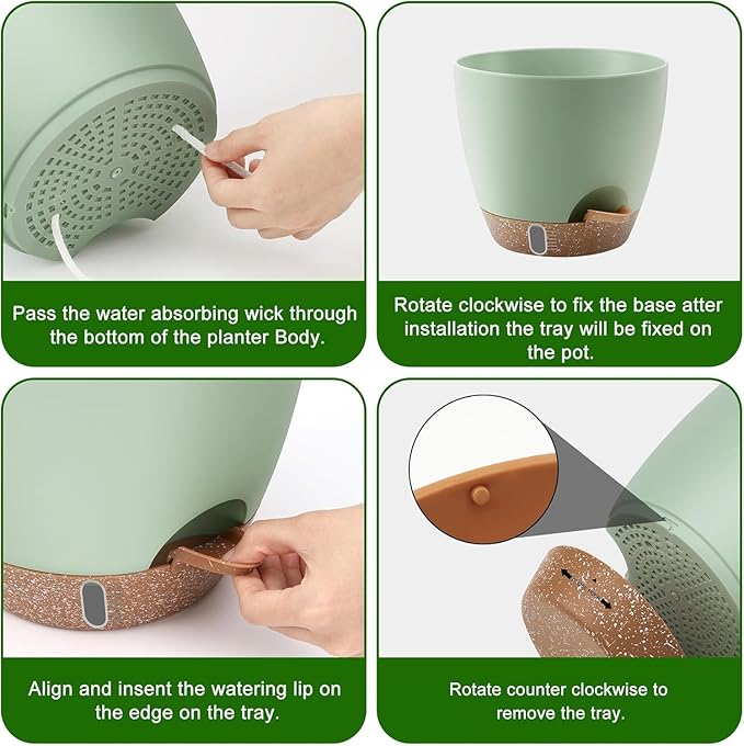 QRRICA Plant Pots 10/9/8/7.5/7 Inch Self Watering Pots, with Drainage Holes and Saucers,Water Level Indicator & Deep Reservoir,Large Plastic Planter for Indoor Out Door Plants (White)