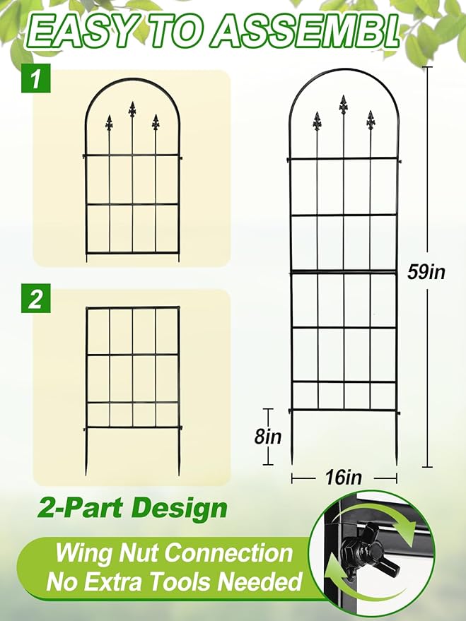 2 Pack Garden Trellis for Climbing Plants Outdoor - 16'' W x 59" H Large Rustproof Metal Plant Support Trellis, Decorative Panels for Climbing Rose, Clematis and Trumpet Vine