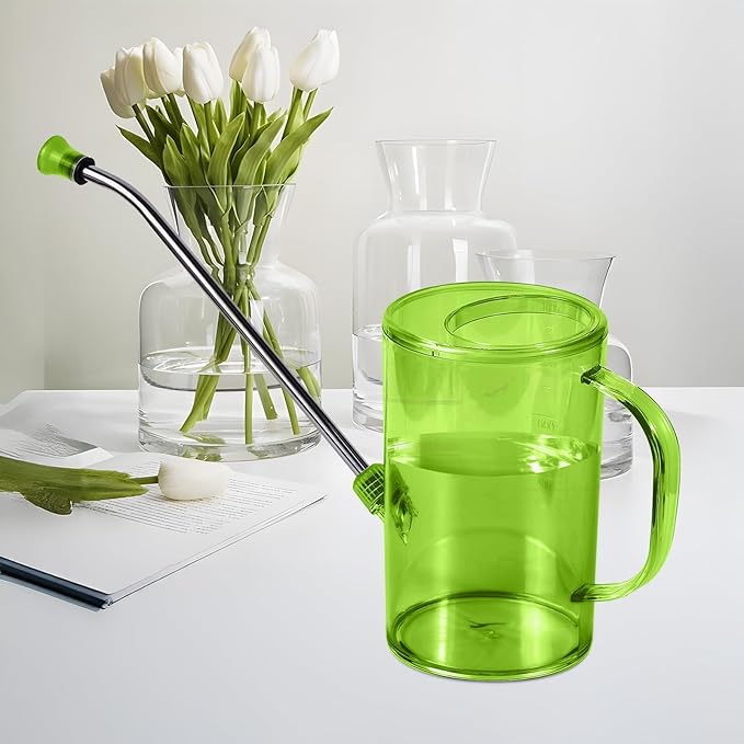 Plastic Watering Can - Small with Long Spout - 1/4 Gallon - 32 Oz - Green