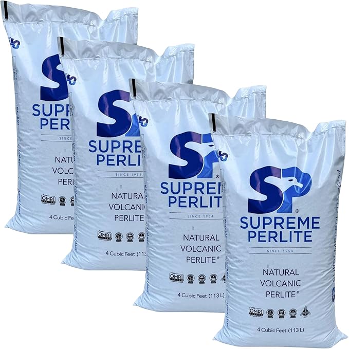 Supreme Perlite 4 Pack Medium Horticultural Perlite for Potting Soil, Seed Starting, Propagation, Organic Gardening & Soil Aeration, 4 Cu Ft Bag