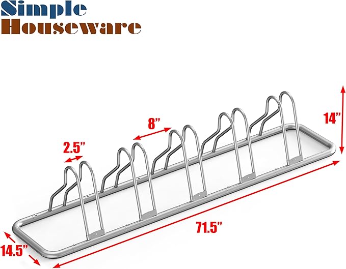 Simple Houseware 5-Bike Floor Storage Rack - Adjustable Bicycle Parking Stand & Garage Organizer for Road and Kids Bikes, Silver