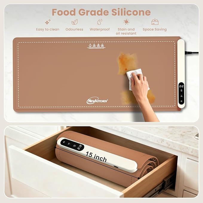 Warming Mat for Food, 36"x16" Food Warming Mat 6 Temperature & Timer Settings Upgrade Graphene Fast Full Surface Heating-Versatile Food Warmer for Gatherings, Parties, Everyday Use-Light Caramel