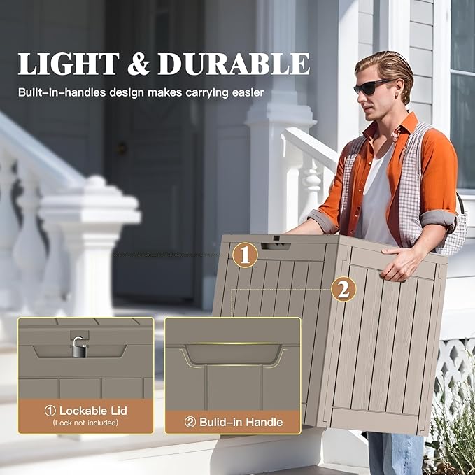 Outdoor Storage Box 22 Gallon, Deck Box Waterproof, Small Storage Bins with lids, Weatherproof Resin Lockable Storage for Secure Package Deliveries & Indoor Storage in Garden or Patio, Yard