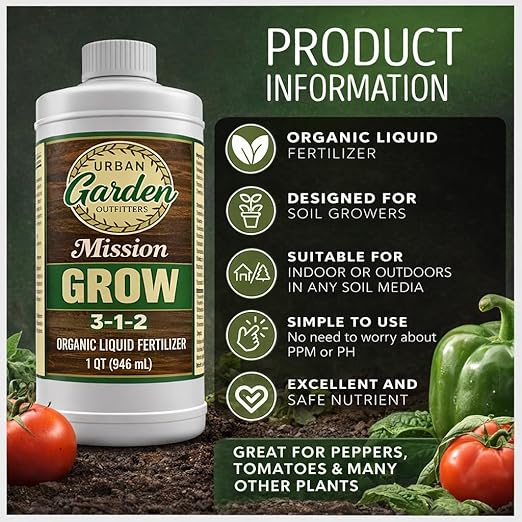 Urban Garden Outfitters Mission Fertilizer Grow 3-1-2 Organic Liquid Plant Fertilizer-All-Purpose, Fish-Based Nutrient Boost for Healthy Growth, Indoor & Outdoor, Gallon