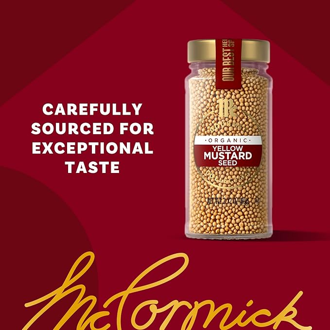 McCormick Gourmet Collection Yellow Mustard Seed, Organic, Non GMO, Our Best Herbs & Spices, Pungent Flavor for Pickled Vegetables, Potato Salad, Salad Dressings & More, 2.12 oz