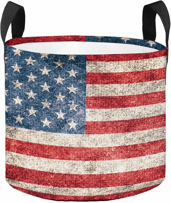 5 Gallon Grow Bags Planter Bag, Independence Day Vintage USA Flag Red Stripe Fabric Plant Pots with Handle,Flower Grow Bag for Vegetable Potato Tomato, Patriotic Star on Blue Gardening Bags