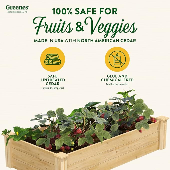 Greenes Fence Classic Cedar Raised Garden Bed, 2' x 4' x 10.5" (1/2" Thick) - Made in USA with North American Cedar