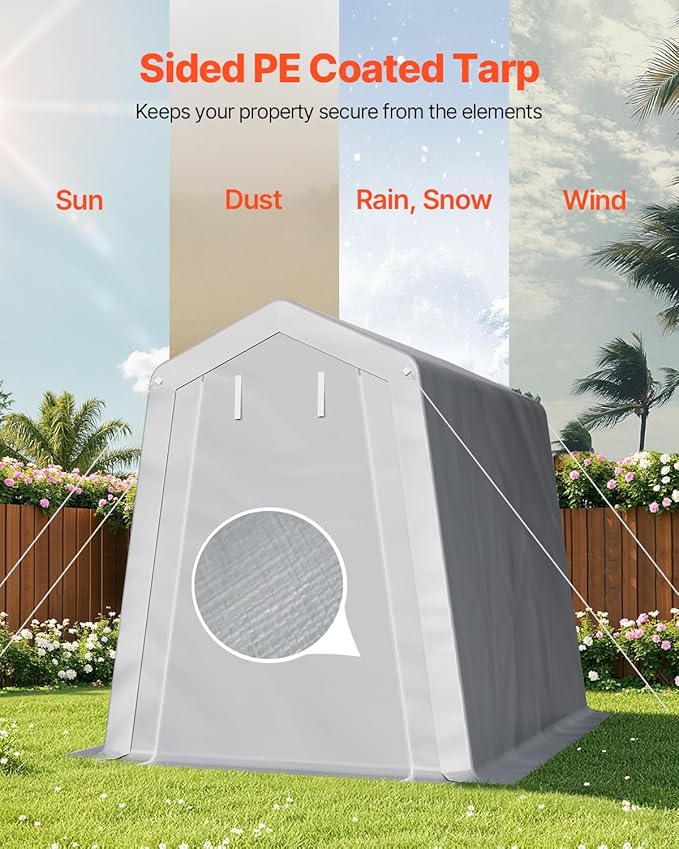 VEVOR Portable Shed Outdoor Storage Shelter, 6x8x7 ft Heavy Duty Instant Waterproof Storage Tent Sheds with Roll-up Zipper Door and Ventilated Windows for Motorcycle, Bike, Garden Tools