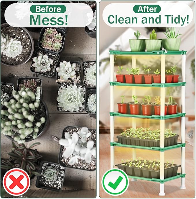 5-Tier Seed Starter Tray, Plant Stand Designed for Cell Trays and Small Pots for Gardening Indoor Outdoor Growing (Green)