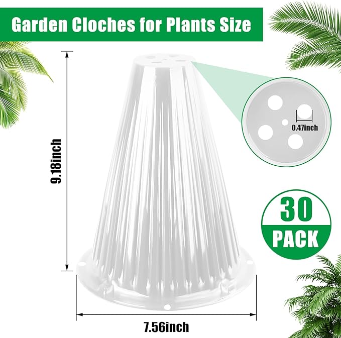 30 Pack Garden Cloches for Plants, Reusable Bell Plant Cover, Plant Covers Protectors from Animals Snails Birds Chickens Insect, 9.18" H X 7.56" D (Clear)