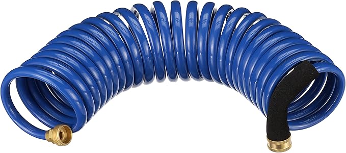 Attwood 11871-7 Spiral Watering Hose — Weatherproof, Kink-Free, 25 Feet Long, ¾-in. End Fittings, 3/8-In. Interior Diameter, Blue