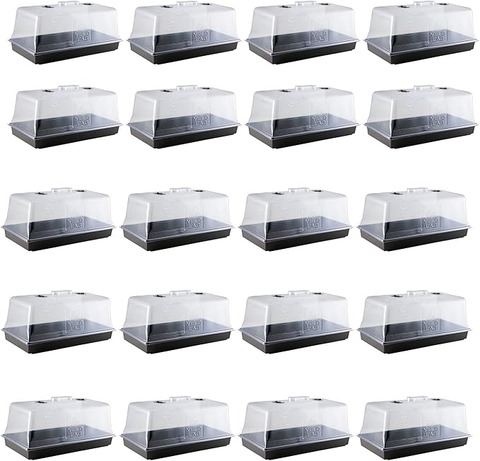 10x20 Humidity Dome with Plant Propagation Trays – 20 Pack - Clone Tray with Humidity Dome for Gardening, Seedling, Microgreens, Germination, Cloning, Soil, and Hydroponic Horticulture