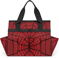 Gardening Tool Bag,Heavy Duty Garden Tote Bag,Portable Oxford Gardening Storage Basket Organizer Handbag with Pockets Handle,Hand Tools Gifts for Outdoor Garden Lawn Spiders Web Red