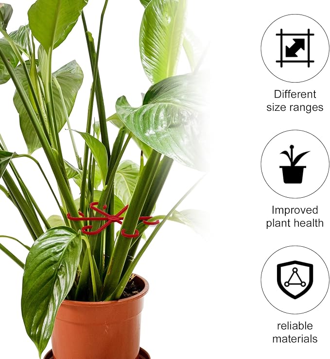 4pcs Plant Stem Supports, Plastic Houseplant Climbing Holders Stabilizer Reusable Small Climbers Flower Plant Stakes Trellis Stem Hook Growth Accessories for Indoor Monstera (Red)