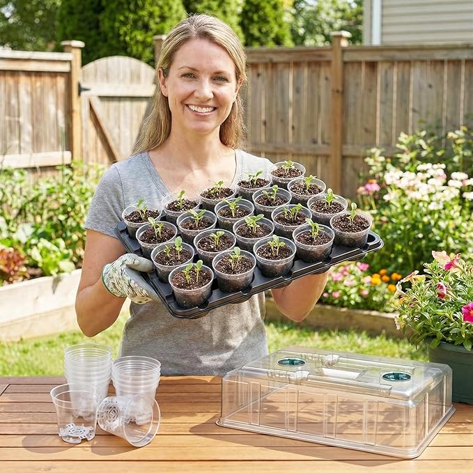 homenote 3 Inch Seed Starter Trays 2 Pack,20-Cell Seedling Starter Trays with Grow Light/Humidity Dome/3" Nursery Pots 40 Pcs,Planting Trays for Seedling,Plastic Germination Kit for Growing