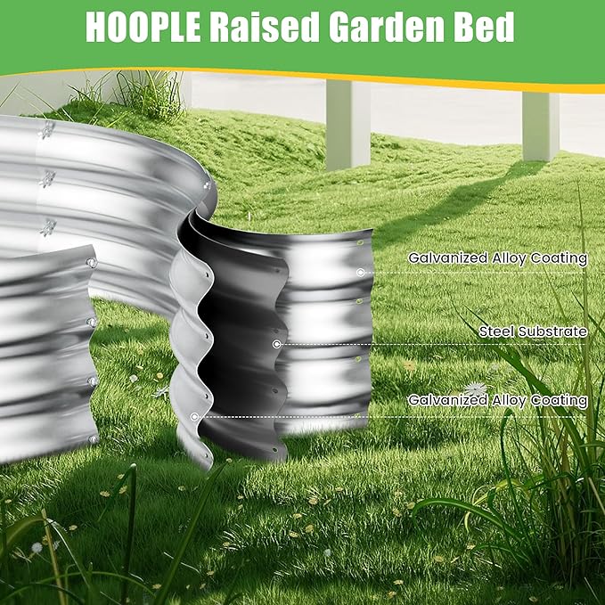 HOOPLE 2 Pack Raised Garden Bed 6x3x1FT, Galvanized Metal Raised Garden Bed Outdoor, Oval Design with Open Base for Better Drainage, Easy Gardening for Vegetables, Flowers & Herbs