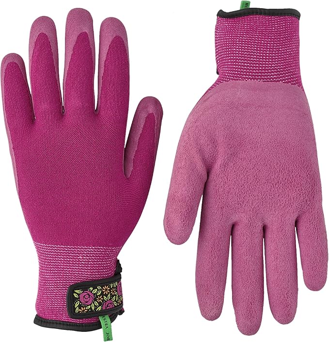 Garden Latex Protective Gardening Gloves | Close-Fitting Sustainable Yarn Gloves for Planting, Weeding and Gardening - Fuchsia - 7