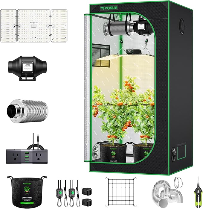 VIVOSUN Grow Tent Kit, 3 × 3ft Complete Grow System, WiFi-Controlled Grow System with 200W Full Spectrum LED Grow Light, Automatic Ventilation, GrowHub Outlet A22 with Temperature and Humidity Sensor