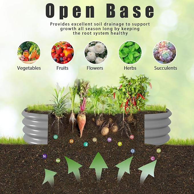 6 Pack 6x3x1FT Galvanized Raised Garden Bed Kit Oval Metal Ground Planter Box Outdoor Bottomless Planter Raised Beds for Vegetables Flowers Herbs Fruits, Gray