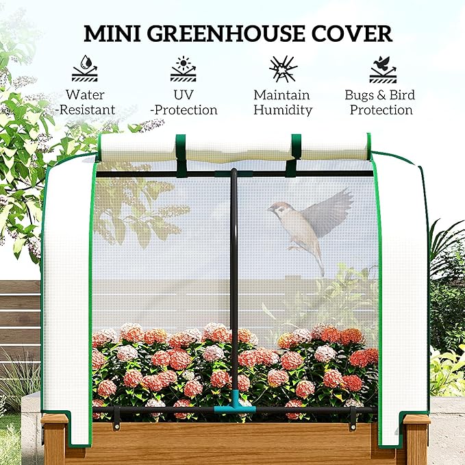 Outsunny Raised Garden Bed with PE Greenhouse Cover Outdoor Elevated Wood Planter Box for Herbs and Vegetables, Use for Patio, Backyard, Balcony, 35 x 22 x 47 inch, Brown