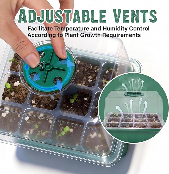 6 Pack Seed Starter Kit with Grow Light 72 Cells Plant Starter Trays with 3.9 Inch Adjustable Humidity Dome Reusable Indoor Plant Germination Tray for Gardening