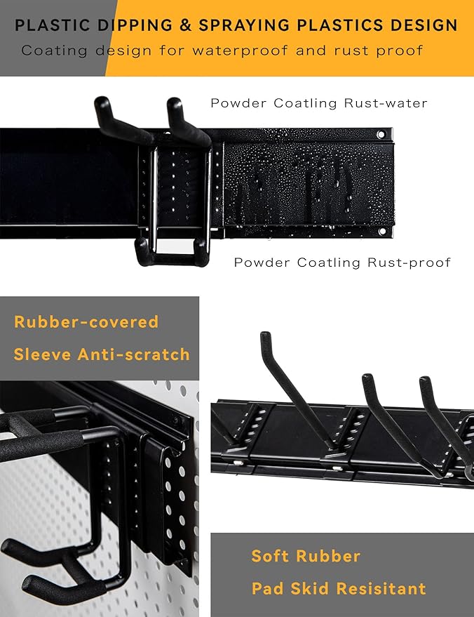 96 Inch Wall Mount Garden Tool Organizer with 22 PCS Adjustable Garden Tool Hanger Rack for Garage Storage, Max Load 960lbs, Black Iron, 96 x 1 x 4 Inches