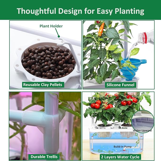 Hydroponics Growing System kit with Trellis,Smart Hydroponic Gardening System with LED Grow Light, Indoor Hydroponic Garden Herb Grow Kit for Short Tomato,Pepper,Cucumber (6200LC)
