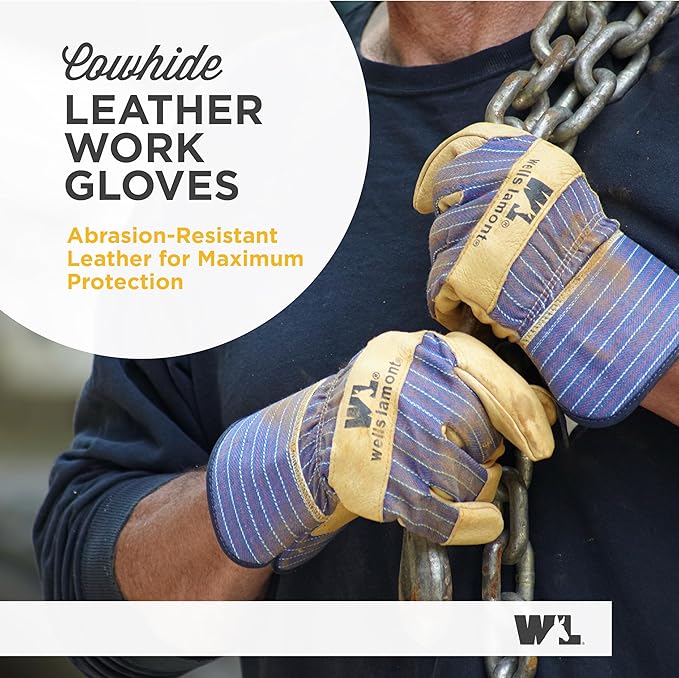 Wells Lamont Men's White Mule Heavy Duty Cowhide Leather Palm Work Gloves, Medium (3300M)