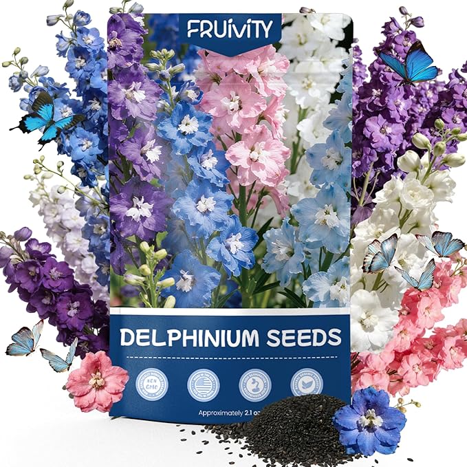 Delphinium Seeds 16000+ Mixed Color Larkspur Seeds for Planting Outdoors, Delphinium Plants Live 2026 Flower Seed to Plant Outside Non-GMO, Garden Wildflower (Delphinium)