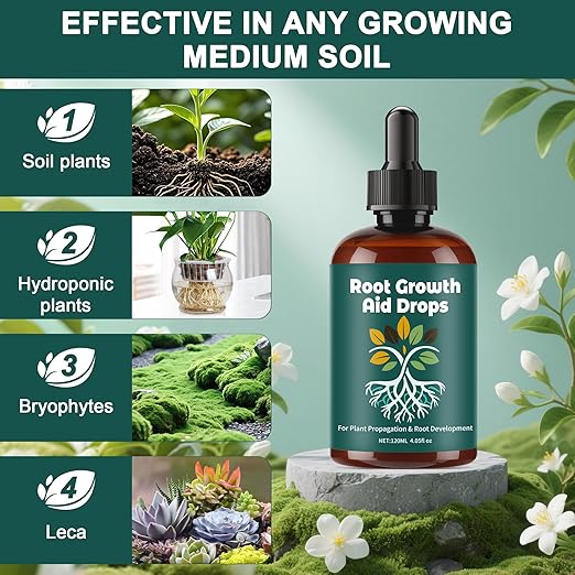 Root Drops, Root Growth Aid Drops, Rooting Hormone for Cuttings, Houseplant Prop Drops, Propagation Drops for Faster Roots & Less Shock, Liquid Formula for Indoor Water & Soil Propagation (4 OZ)
