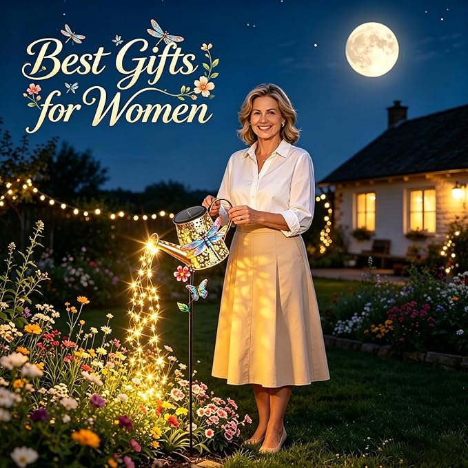 Solar Watering Can with Lights Outdoor Garden, 41in Large Dragonfly Garden Stake Lights, Waterproof Decoration for Yard Lawn Pathway, Gifts for Mom Grandma Women Birthday Gardening Gift