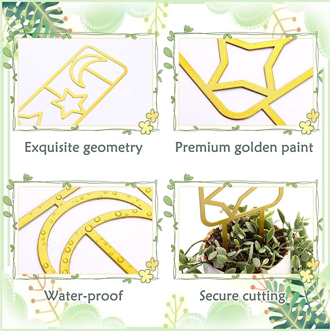 4 Pcs Indoor Plant Trellis for Climbing Plants, Small Trellis for Potted Plants, Garden Metal Trellis Plant Support Trellis with Different Patterns for Vine Ivy Flower (Unique,Gold)