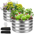 Round Metal Raised Garden Bed 2 Pack with Fabric Liners, 2 ft × 2 ft × 1 ft, Outdoor Planters for Backyard, Patio & Garden (Silver)