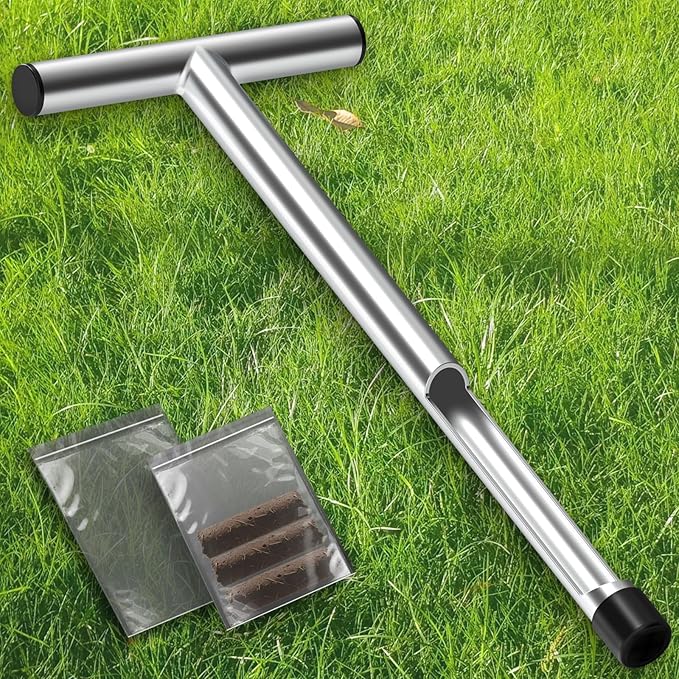 17 Inch Stainless Steel Soil Sampler Probe, Soil Probe for Soil Sampling, T-Style Handle Soil Test Probe, Soil Test Kit for Plant Care, Farm, Lawn Garden