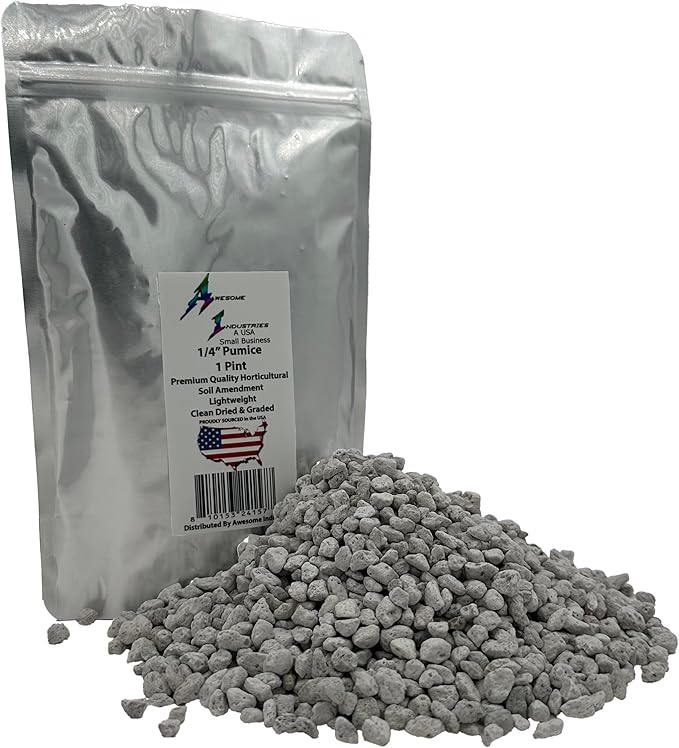 Pumice for Plants Bonsai 1 Pint 1/4" Succulent Cactus Indoor Plants Horticultural Soil Amendment Additive Regulates Moisture High Porosity Fast Drainage Aeration Awesome Industries
