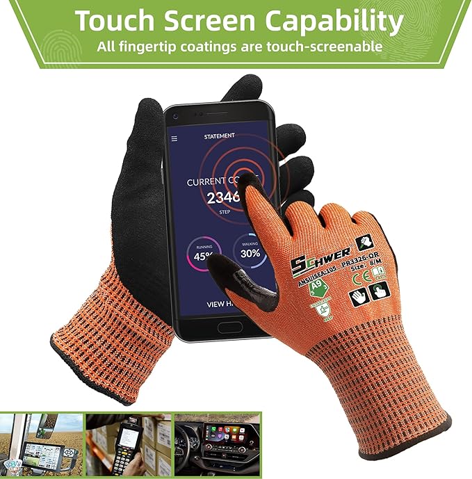 Schwer ProGuard Highest Level Cut Resistant Work Gloves PR3326 for Extreme Protection，ANSI A9 Cut Gloves with Reinforced Thumb, Non Slip, Durable, Touch-screen, Orange 2 Pairs（L）
