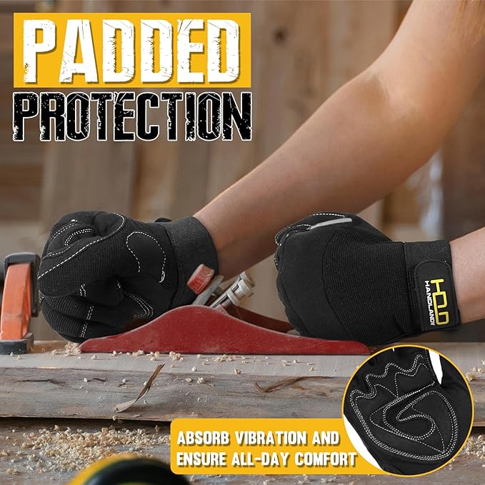 HANDLANDY Work Gloves for Men & Women, Utility Mechanic Working Gloves Touch Screen, Flexible Gardening Gloves for Yard