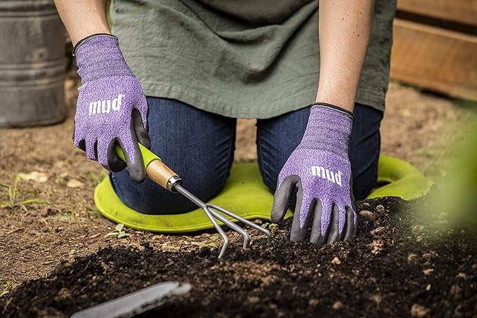 Mud Grip Women's Nylon Seamless Knit Shell Water Resistant Dotted Nitrile Palm Gardening Gloves