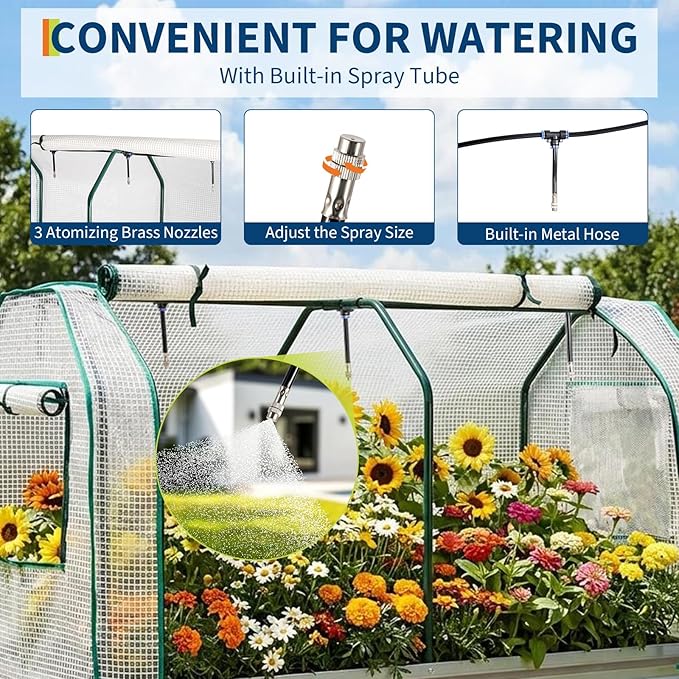 GarveeLife Raised Garden Bed with Legs, Galvanized Metal Elevated Garden Bed with Cover & Built-in Spray Tube, Raised Planter Box for Backyard, Patio, Balcony, 48x24x55 in, Silver