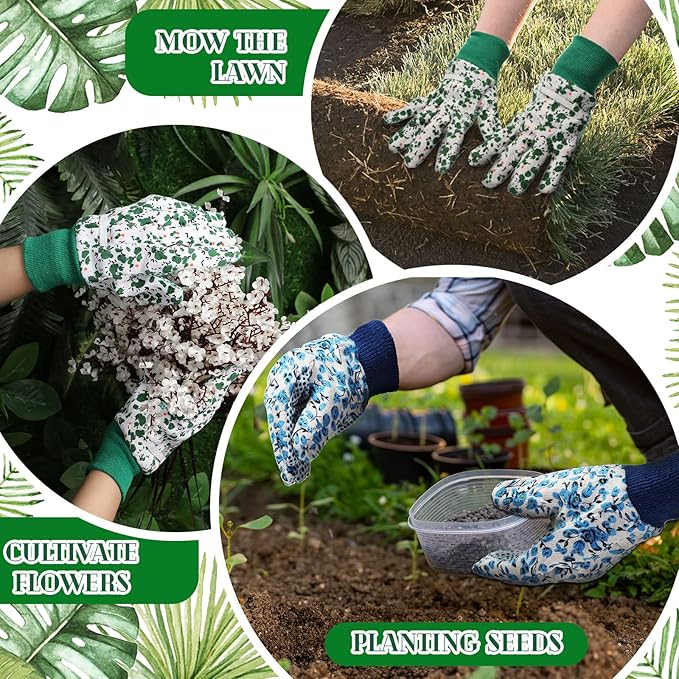 Queekay 8 Pairs Garden Gloves for Women Floral Gardening Gloves Breathable Cotton with Grip